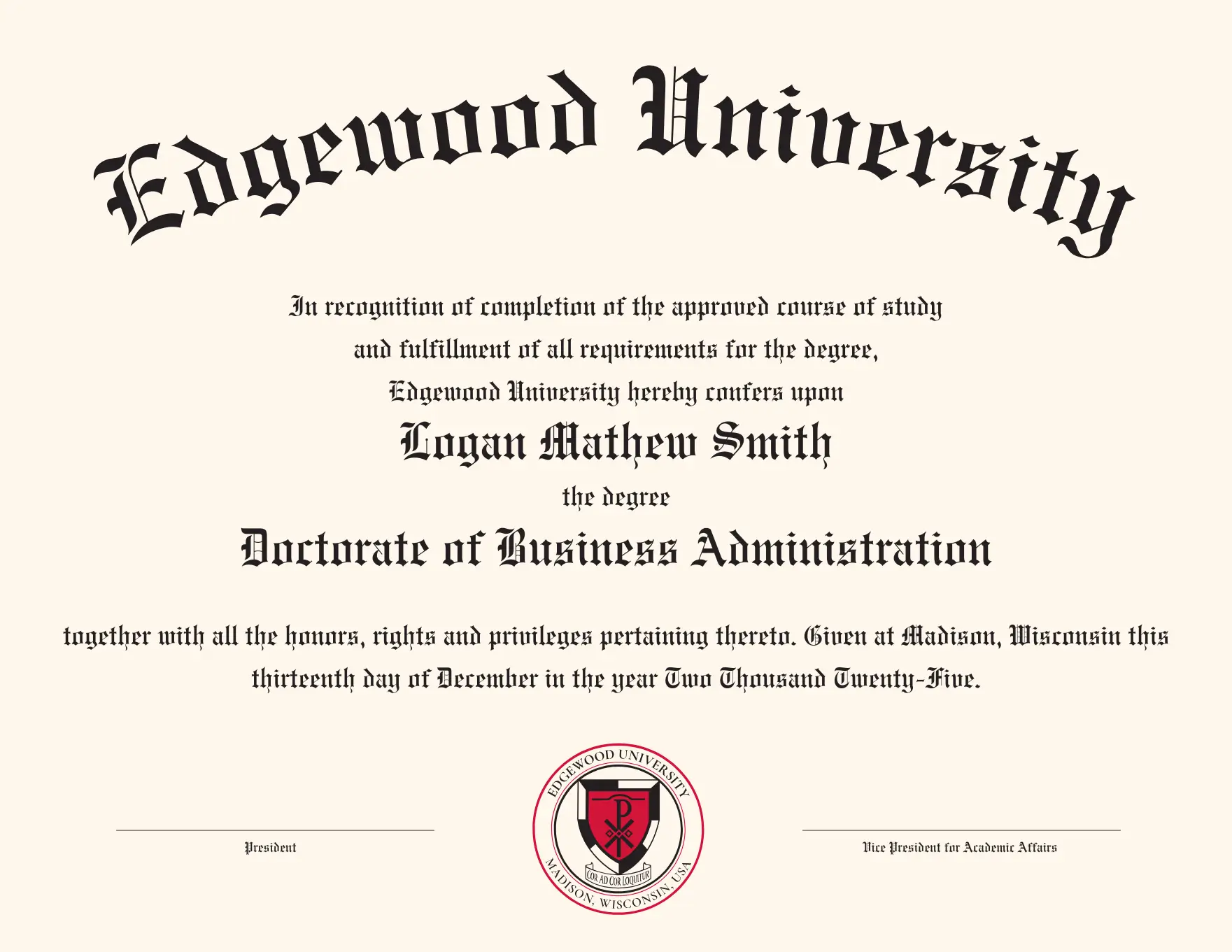 Doctorate of Business Administration certificate