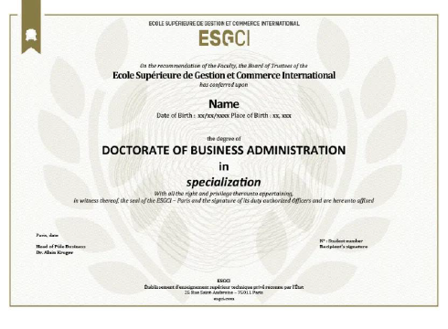 Doctorate of Business Administration (DBA) certificate