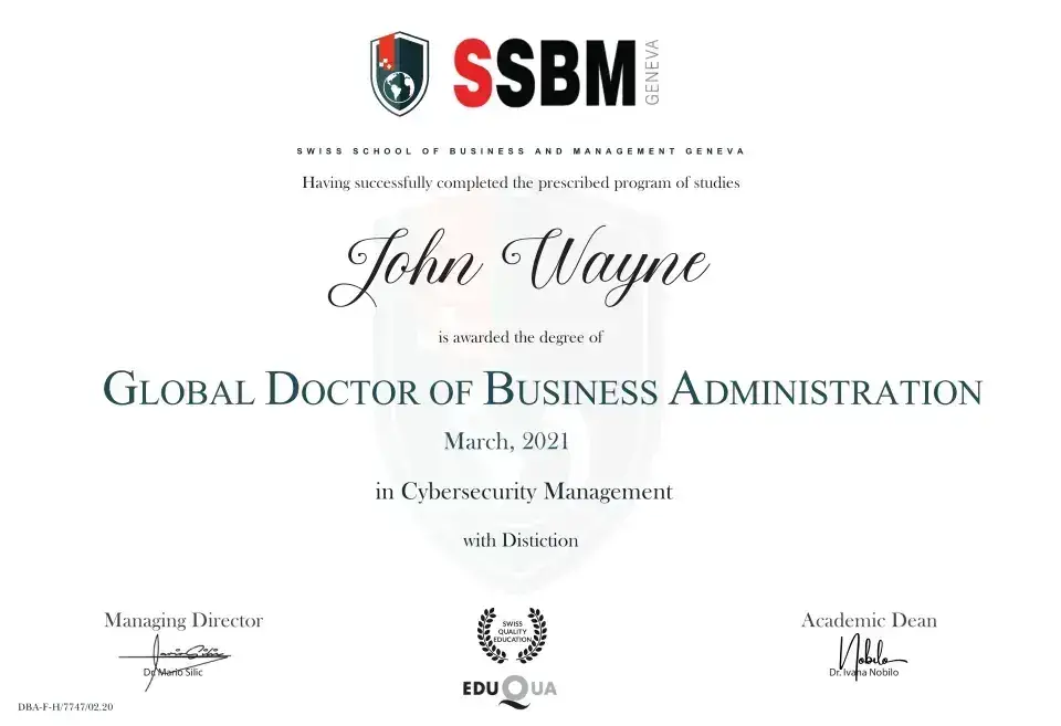 Global Doctor of Business Administration certificate